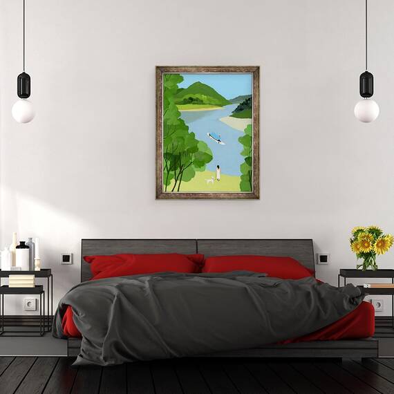 Tablou inramat - Hiroyuki Izutsu - O femeie care se uita la nava., 60 x 80 cm - 3- Roveli