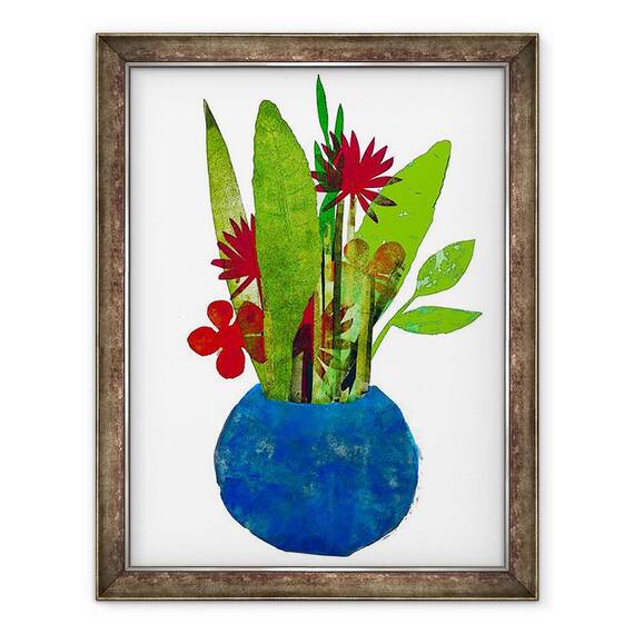 Tablou inramat - Sarah Thompson-Engels - Castron cu frunze si flori, 60 x 80 cm - - Roveli