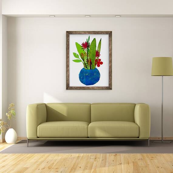 Tablou inramat - Sarah Thompson-Engels - Castron cu frunze si flori, 60 x 80 cm - 2- Roveli