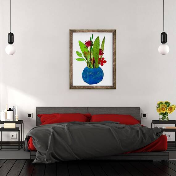 Tablou inramat - Sarah Thompson-Engels - Castron cu frunze si flori, 60 x 80 cm - 3- Roveli