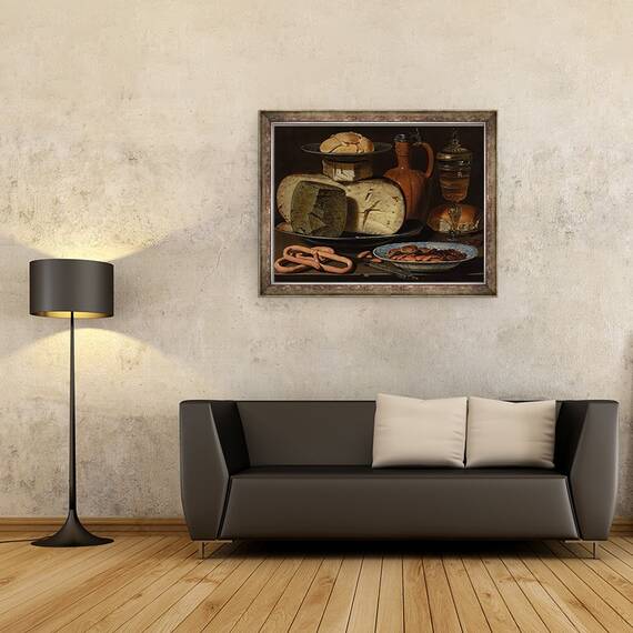Tablou inramat - Clara Peeters - Natura moarta cu branzeturi, migdale si covrigei, 60 x 80 cm - 2- Roveli