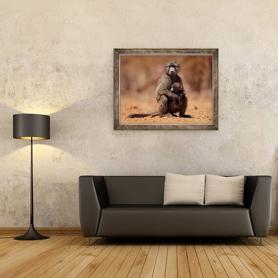 Tablou inramat - Eric Meyer - Mama si copilul babuin, 60 x 80 cm - 2- Roveli