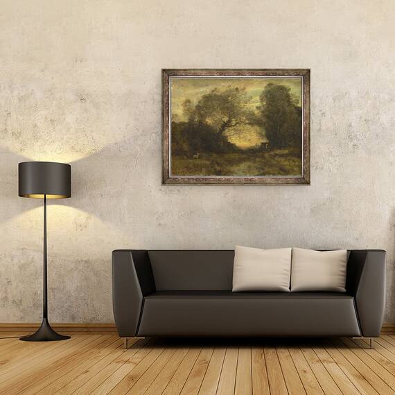 Tablou inramat - Jean Baptiste Camille Corot - Iazul de la intrarea in padure, 60 x 80 cm - 2- Roveli