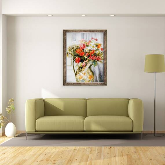 Tablou inramat - Joan Thewsey - Flori mixte cu crizanteme intr-un ulcior, 60 x 80 cm - 2- Roveli