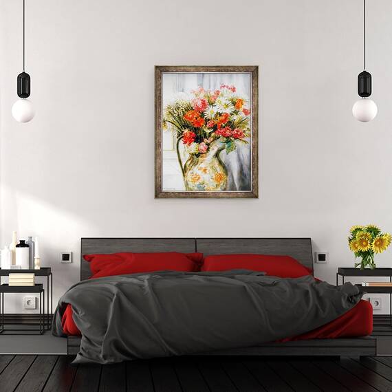 Tablou inramat - Joan Thewsey - Flori mixte cu crizanteme intr-un ulcior, 60 x 80 cm - 3- Roveli