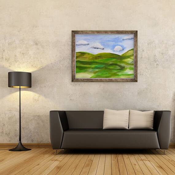 Tablou inramat - Sarah Thompson-Engels - Dealuri verzi acrilice pe hartie 2019, 60 x 80 cm - 2- Roveli