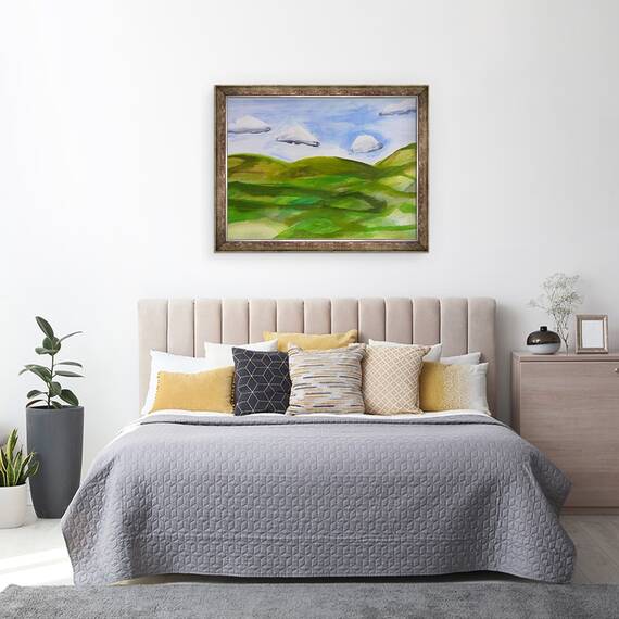 Tablou inramat - Sarah Thompson-Engels - Dealuri verzi acrilice pe hartie 2019, 60 x 80 cm - 3- Roveli