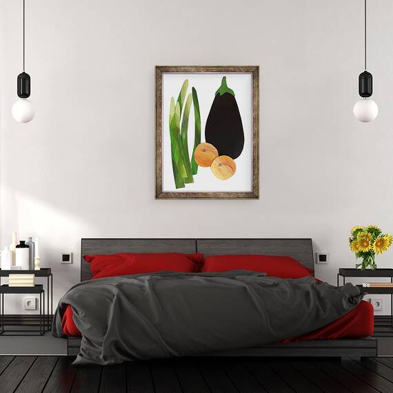 Tablou inramat - Sarah Thompson-Engels - sparanghel, caise, vinete, 60 x 80 cm - 2- Roveli