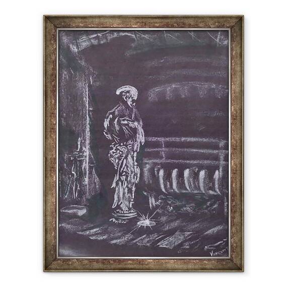 Tablou inramat - Vincent Alexander Booth - Statuie cu semineu la lumina lumanarilor, 1997, 60 x 80 cm - - Roveli