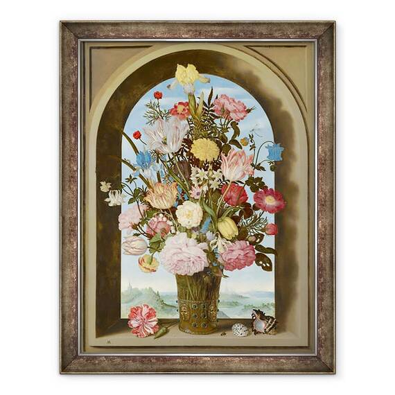 Tablou inramat - Ambrosius Bosschaert the Elder - Vaza de flori intr-o fereastra, 60 x 80 cm - - Roveli
