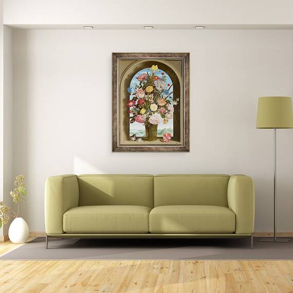 Tablou inramat - Ambrosius Bosschaert the Elder - Vaza de flori intr-o fereastra, 60 x 80 cm - 2- Roveli