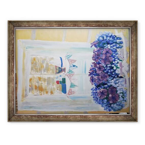 Tablou inramat - Cosima Duggal - Vedere fereastra Cornish din exterior in, 60 x 80 cm - - Roveli