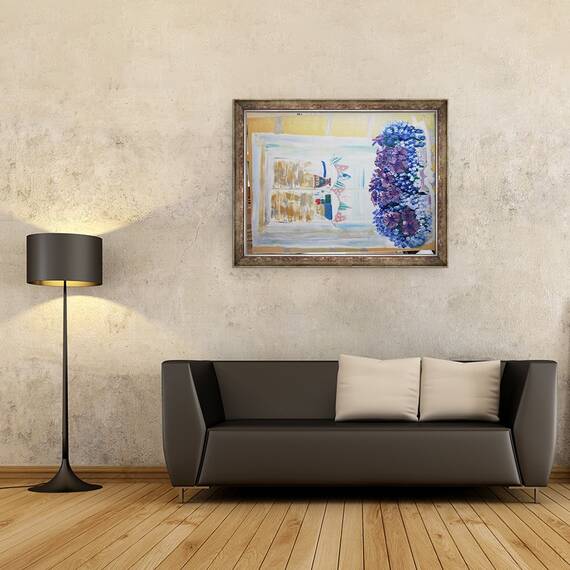 Tablou inramat - Cosima Duggal - Vedere fereastra Cornish din exterior in, 60 x 80 cm - 2- Roveli