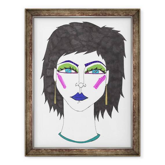 Tablou inramat - Daisy de Villeneuve - Fata cu ochi albastri, 60 x 80 cm - - Roveli