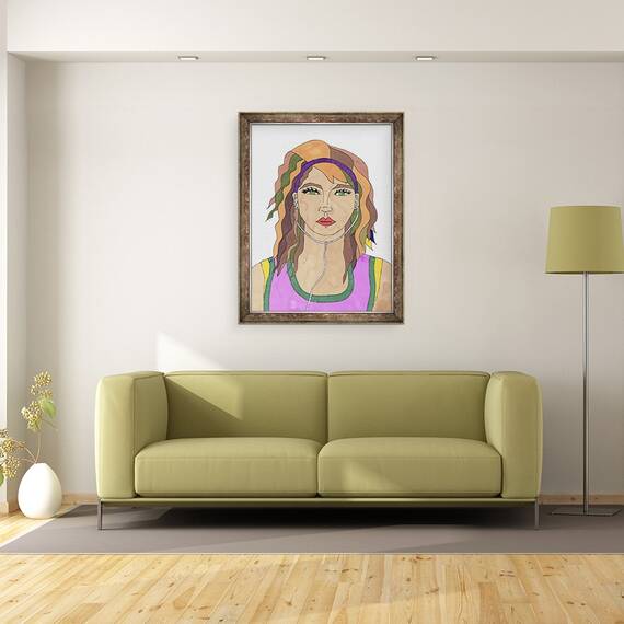 Tablou inramat - Daisy de Villeneuve - Fata cu ochi verzi, 60 x 80 cm - 2- Roveli