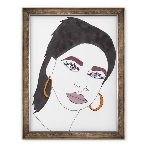 Tablou inramat - Daisy de Villeneuve - Fata cu Par Negru, 60 x 80 cm - - Roveli