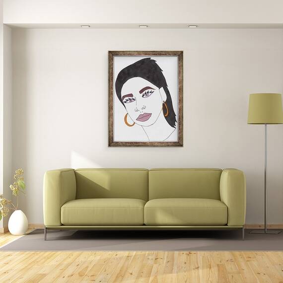 Tablou inramat - Daisy de Villeneuve - Fata cu Par Negru, 60 x 80 cm - 2- Roveli