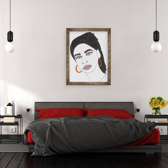 Tablou inramat - Daisy de Villeneuve - Fata cu Par Negru, 60 x 80 cm - 3- Roveli