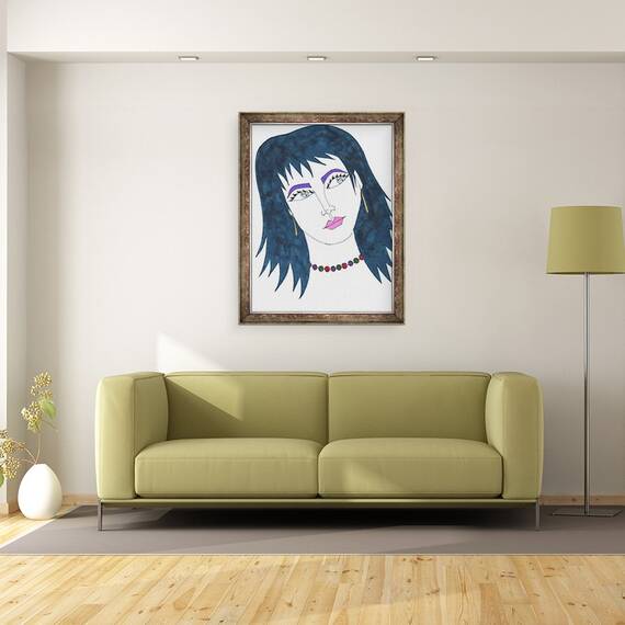 Tablou inramat - Daisy de Villeneuve - Fata cu parul bleumarin, 60 x 80 cm - 2- Roveli