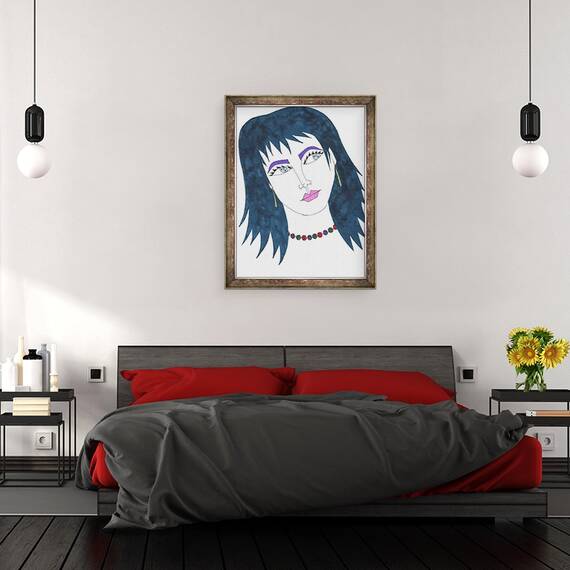 Tablou inramat - Daisy de Villeneuve - Fata cu parul bleumarin, 60 x 80 cm - 3- Roveli