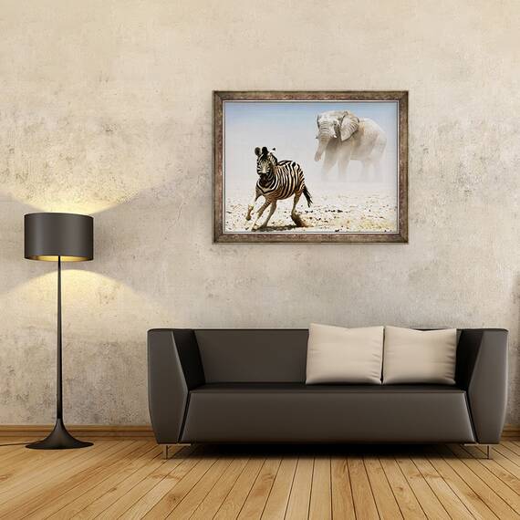 Tablou inramat - Eric Meyer - Elefant si Zebra, Etosha, 2018, 60 x 80 cm - 3- Roveli