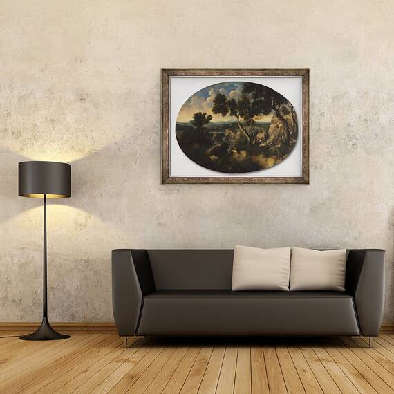 Tablou inramat - Gaspard Poussin Dughet - Peisaj stancos cu vanatori, 60 x 80 cm - 2- Roveli