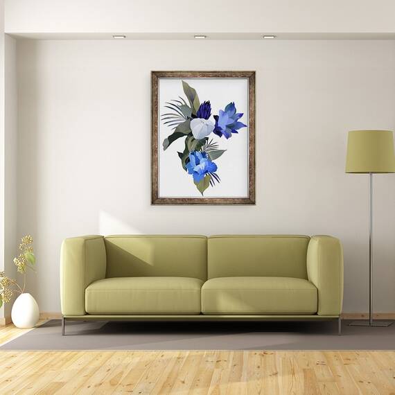 Tablou inramat - Hiroyuki Izutsu - Flori albe si flori albastru deschis, 60 x 80 cm - 2- Roveli