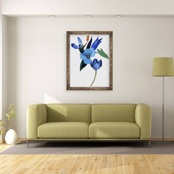 Tablou inramat - Hiroyuki Izutsu - Lalele si flori albastre, 60 x 80 cm - 2- Roveli