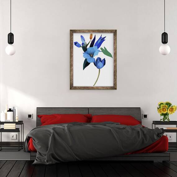 Tablou inramat - Hiroyuki Izutsu - Lalele si flori albastre, 60 x 80 cm - 3- Roveli