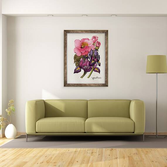 Tablou inramat - Joan Thewsey - Camellia si Iris olandez, 60 x 80 cm - 2- Roveli