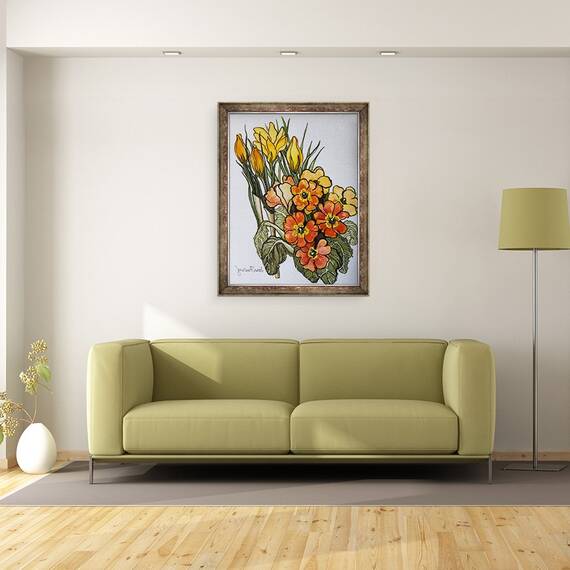 Tablou inramat - Joan Thewsey - Crocus si Primrose, 60 x 80 cm - 2- Roveli