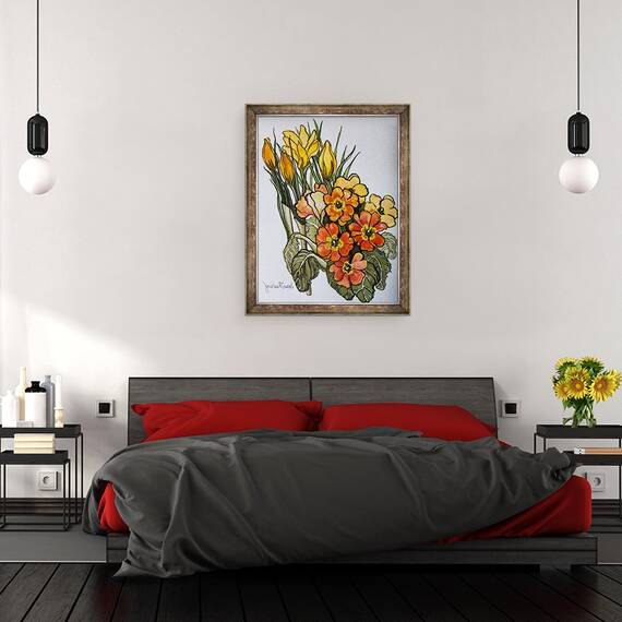 Tablou inramat - Joan Thewsey - Crocus si Primrose, 60 x 80 cm - 3- Roveli