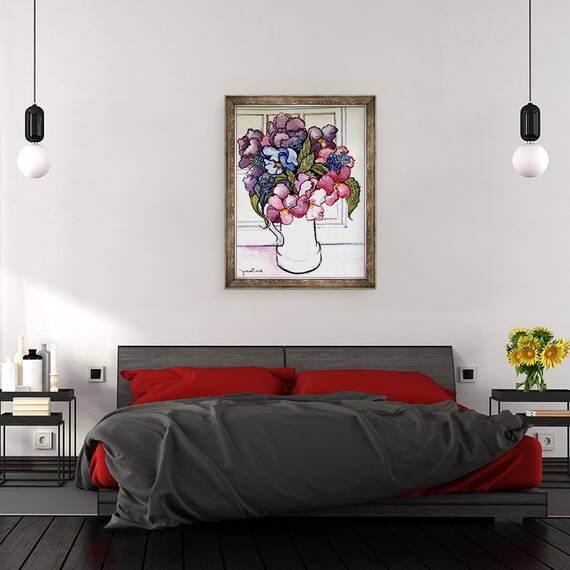 Tablou inramat - Joan Thewsey - Panselute si nu-ma-uita, 60 x 80 cm - 3- Roveli