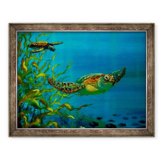Tablou inramat - Lee Campbell - Turtle Verde, 2018, 60 x 80 cm - - Roveli