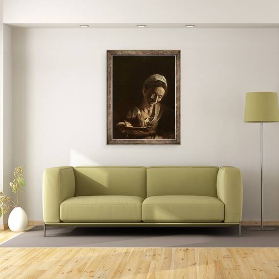 Tablou inramat - Michelangelo Merisi da Caravaggio - Detaliu al sotiei hangiului de la Cina de la Emmaus, 60 x 80 cm - 2- Roveli