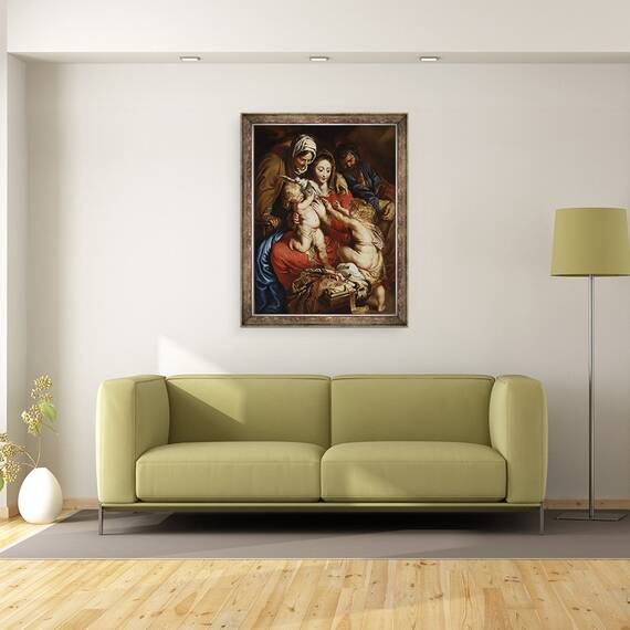 Tablou inramat - Peter Paul Rubens - Sfanta familie cu Sfanta Elisabeta, Sfantul Ioan, si un porumbel, 60 x 80 cm - 2- Roveli