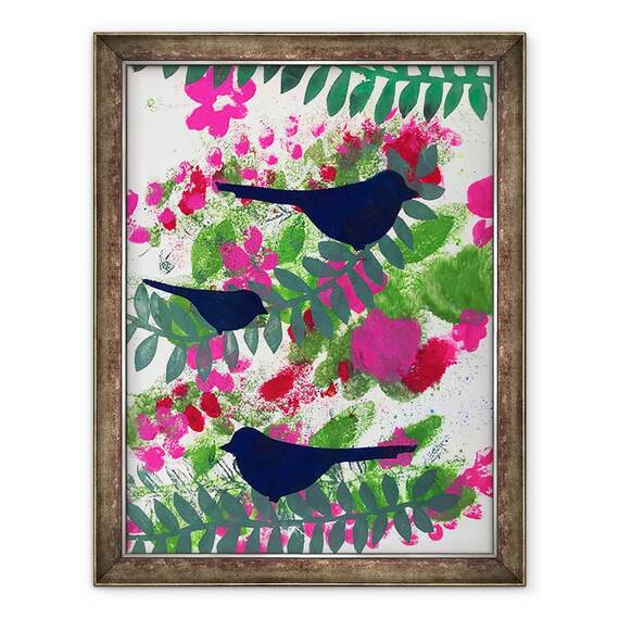 Tablou inramat - Sarah Thompson-Engels - Trei mierle,2018, 60 x 80 cm - - Roveli