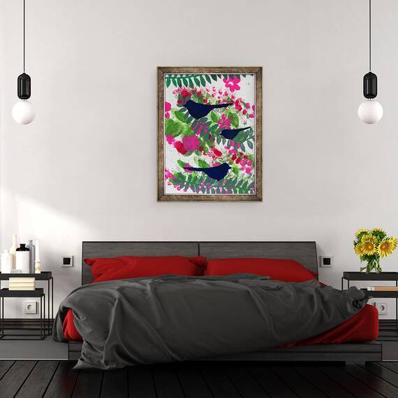 Tablou inramat - Sarah Thompson-Engels - Trei mierle,2018, 60 x 80 cm - 3- Roveli