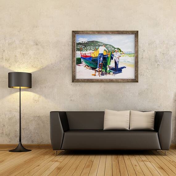 Tablou inramat - Tony Fandino - Barbati care lucreaza pe barca in Skopolos, 60 x 80 cm - 2- Roveli