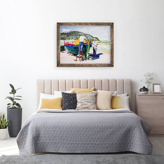 Tablou inramat - Tony Fandino - Barbati care lucreaza pe barca in Skopolos, 60 x 80 cm - 3- Roveli