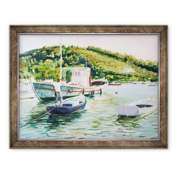 Tablou inramat - Tony Fandino - Barca de pescuit la Skiathos, 60 x 80 cm - - Roveli