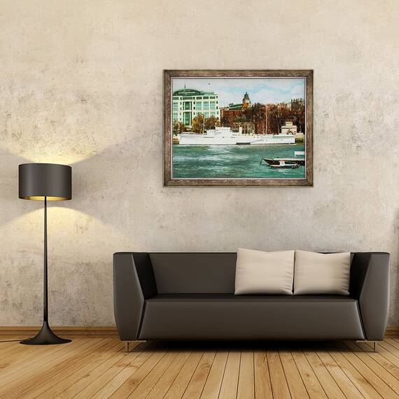 Tablou inramat - Tony Fandino - HQS Wellington, ancorat in raul Tamisa, 60 x 80 cm - 2- Roveli