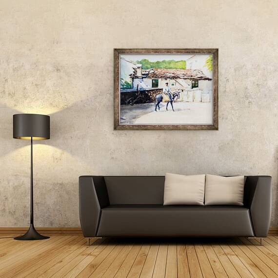 Tablou inramat - Tony Fandino - Om pe magar in Skiathos, 60 x 80 cm - 2- Roveli