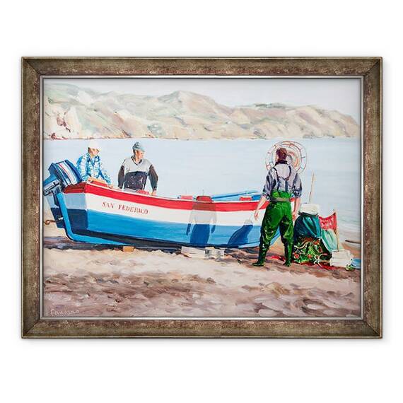 Tablou inramat - Tony Fandino - Pescarii la Nerja, 60 x 80 cm - - Roveli