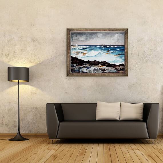Tablou inramat - Winslow Homer - tarm si Surf, Nassau, 60 x 80 cm - 2- Roveli