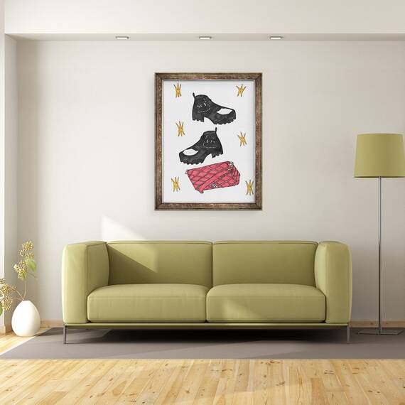 Tablou inramat - Daisy de Villeneuve - Redbag & cizme, 60 x 80 cm - 2- Roveli