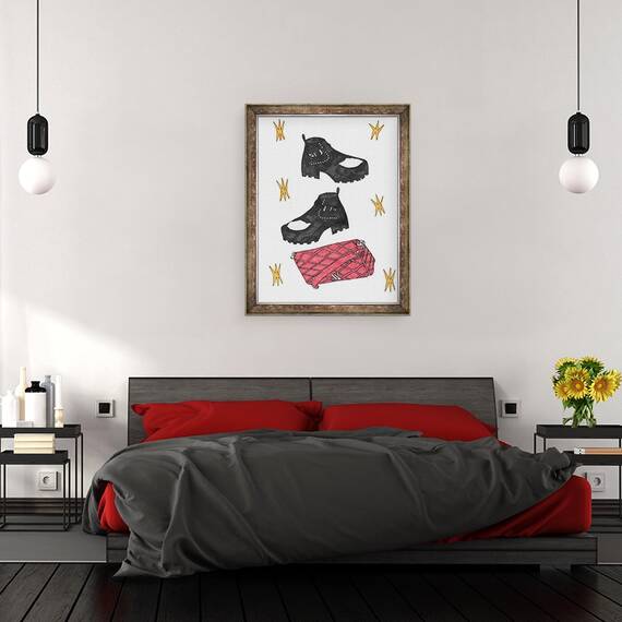 Tablou inramat - Daisy de Villeneuve - Redbag & cizme, 60 x 80 cm - 3- Roveli