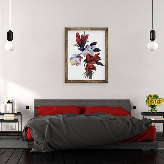 Tablou inramat - Hiroyuki Izutsu - Floare desenata in culoarea rosie, 60 x 80 cm - 3- Roveli