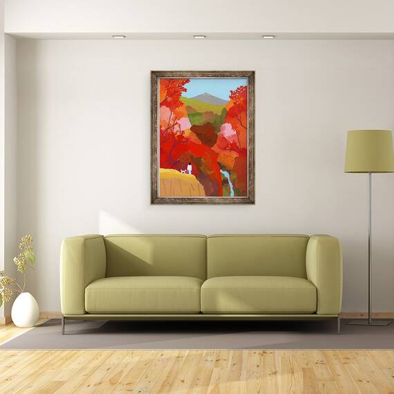 Tablou inramat - Hiroyuki Izutsu - Frunze de toamna si cascade, 60 x 80 cm - 2- Roveli