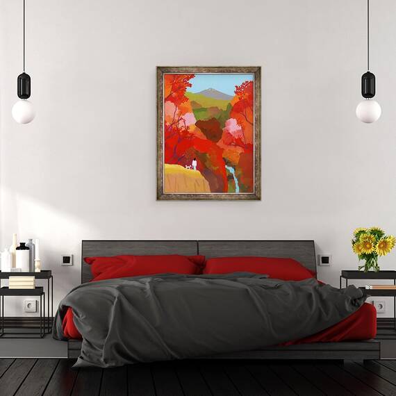 Tablou inramat - Hiroyuki Izutsu - Frunze de toamna si cascade, 60 x 80 cm - 3- Roveli